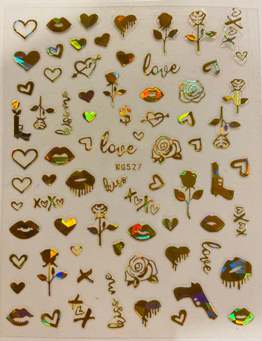 Gold Love Lips Flowers Stickers